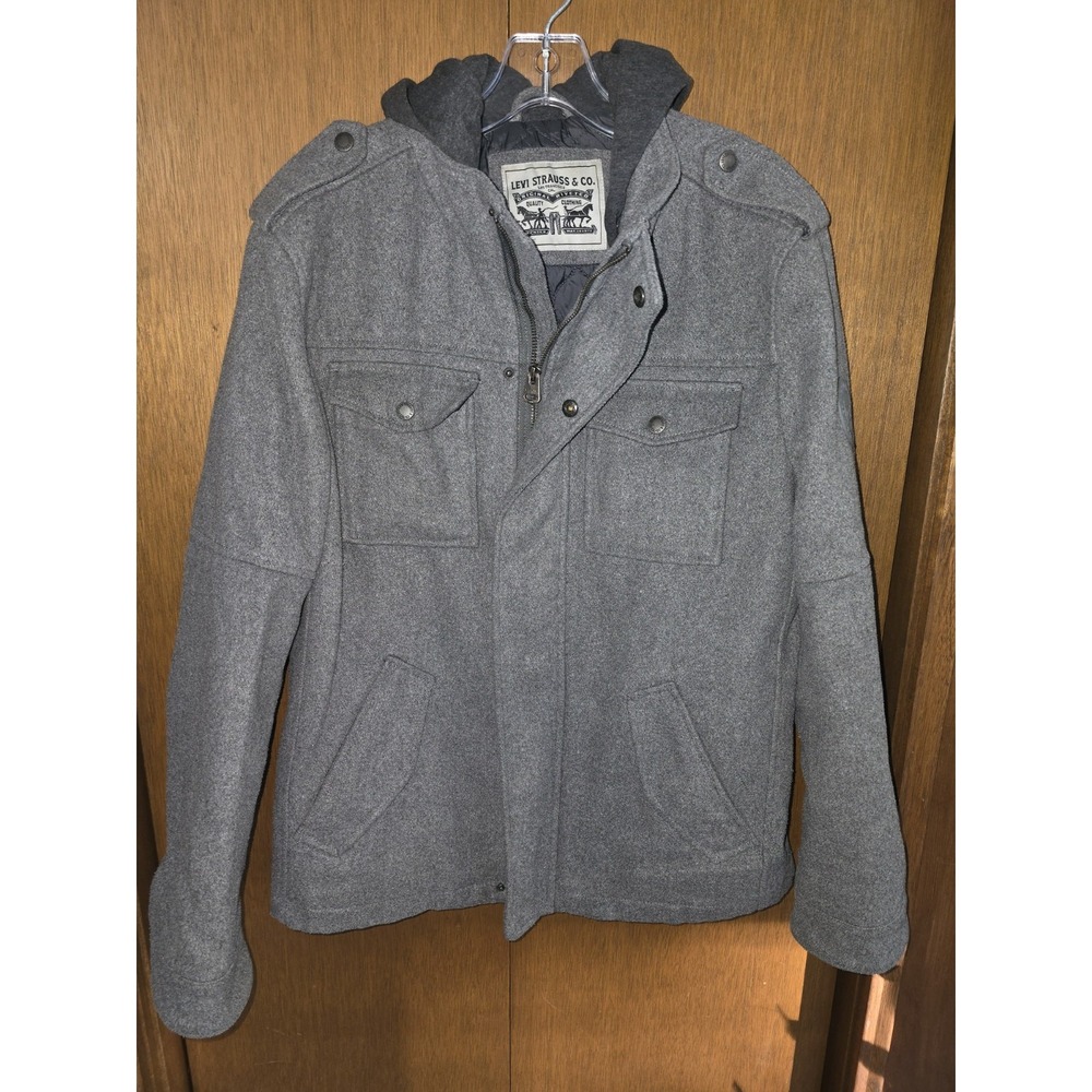 Levi's Men's Hooded‎ Lined Trucker Jacket Gray Size Medium Full-Zip, Pockets